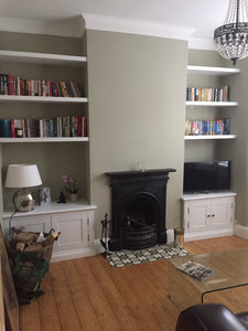 A pair of cabinets with three floating shelves either side 46mm thick